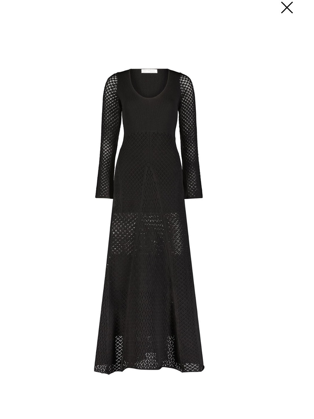 Mac Duggal Black Crochet Long-Sleeve Maxi Gown